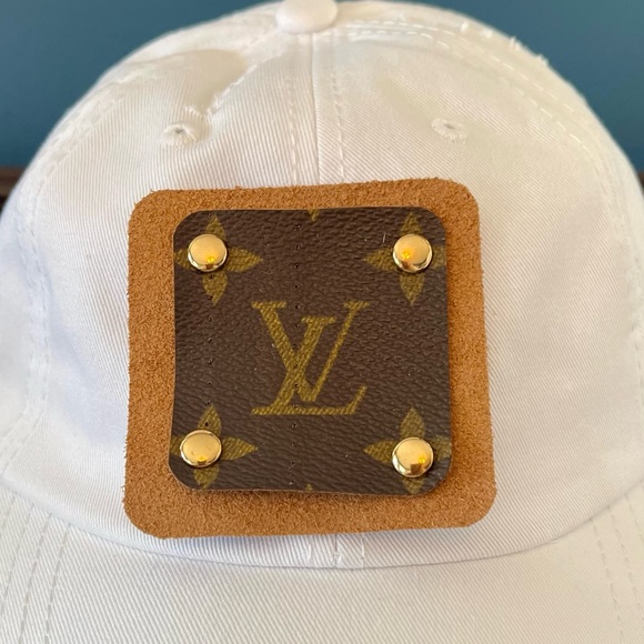 Upcycled Luxury Brand Distressed White Baseball Hat - Picture 3 of 4